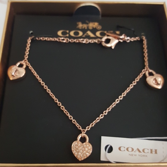 New Coach Rose Gold Turnlock Heart Bling Bracelet - Picture 4 of 4
